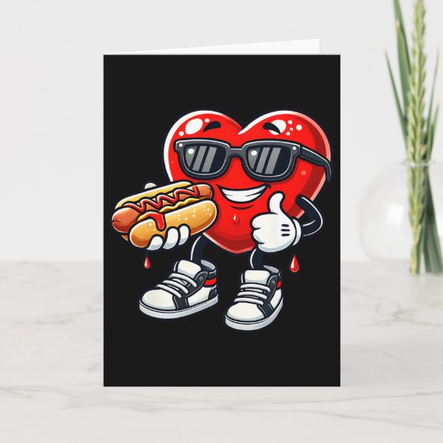 Kawaii Funny Heart Eating Hot Dog Valentine's Febr Karte (Vorderseite)