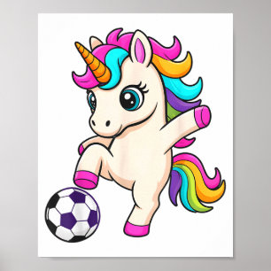 Kawaii Fußball Einhorn Einfach Mädchen Das Gewinne Poster