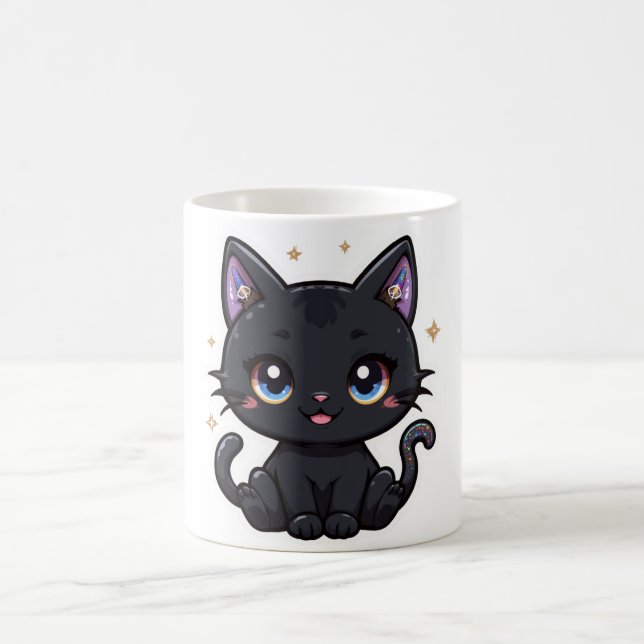 Kawaii Galaxy Chat Noir Mug Cute Kitty Céleste (Centre)
