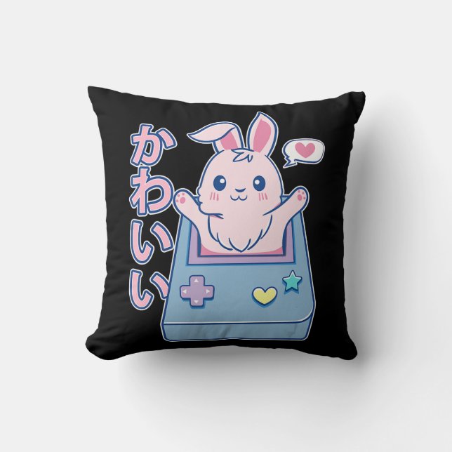 Kawaii Gamer Bunny - Rabbit Pastel Niedlich Kissen (Vorderseite)