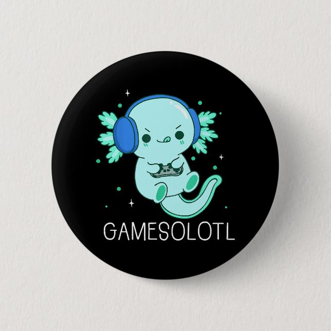 Kawaii Gamesolotl Axolotl Gamer Button (Vorderseite)