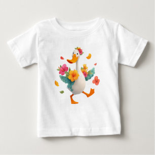 Kawaii Gans Tanzend – Süße Ente mit Blumen Kinder Baby T-shirt