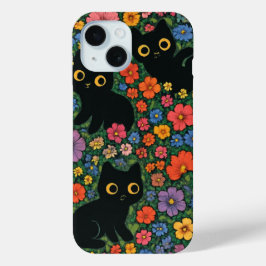 Kawaii Garden Art | Cute Black Cat Floral Pattern Case-Mate iPhone Hülle