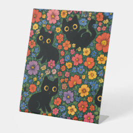 Kawaii Garden Art – Cute Black Cat Floral Pattern Sockelschild