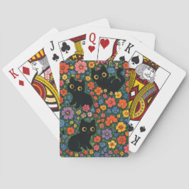 Kawaii Garden Art | Cute Black Cat Floral Pattern Spielkarten