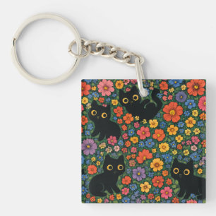Kawaii-Gartenkunst   Süße schwarze Katze Blumenmus Schlüsselanhänger