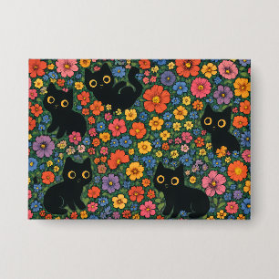 Kawaii-Gartenkunst   Süßes schwarzes Katzen-Blumen Button