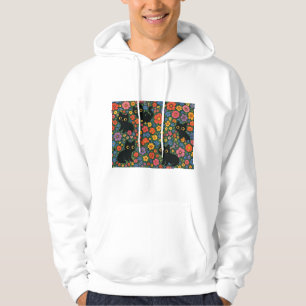 Kawaii-Gartenkunst Süßes schwarzes Katzen-Blumen Hoodie