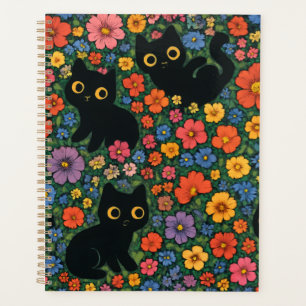 Kawaii-Gartenkunst Süßes schwarzes Katzen-Blumen Planer