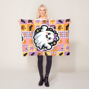 Kawaii Ghost Blanket - Niedlicher Patchwork Cartoo Fleecedecke