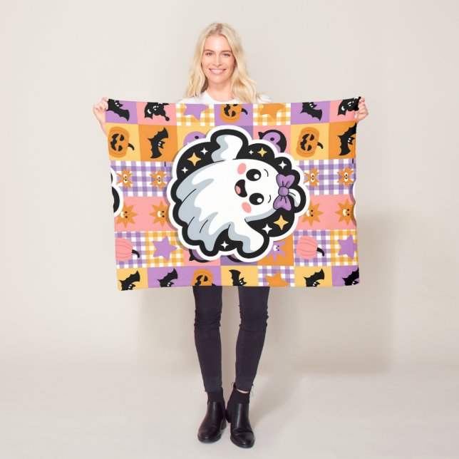 Kawaii Ghost Blanket - Niedlicher Patchwork Cartoo Fleecedecke (Beispiel)