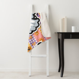 Kawaii Ghost Blanket - Niedlicher Patchwork Cartoo Sherpadecke