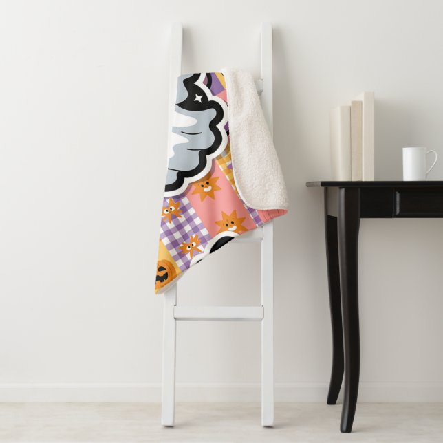 Kawaii Ghost Blanket - Niedlicher Patchwork Cartoo Sherpadecke (Beispiel)