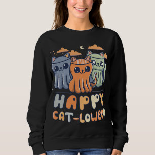Kawaii Ghost Cats Happy Cat-loween Halloween Pun Sweatshirt