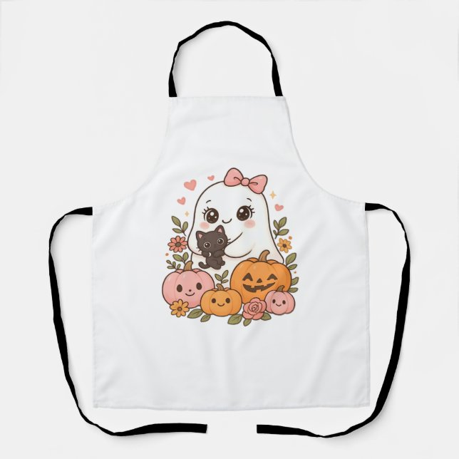 Kawaii Ghost Halloween Black Cat Pumpkin Fall Spoo Schürze (Vorderseite)