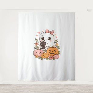 Kawaii Ghost Halloween Black Cat Pumpkin Fall Spoo Wandteppich