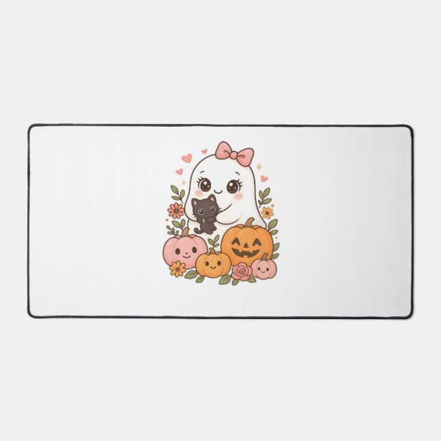 Kawaii Ghost Halloween Chat noir Citrouille Chat c (Recto)