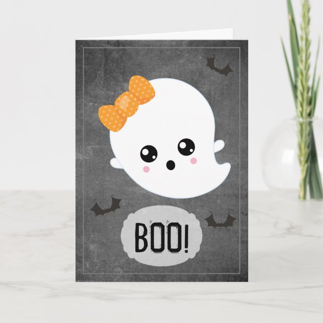 Kawaii Ghost Halloween Feiertagskarte (Vorderseite)