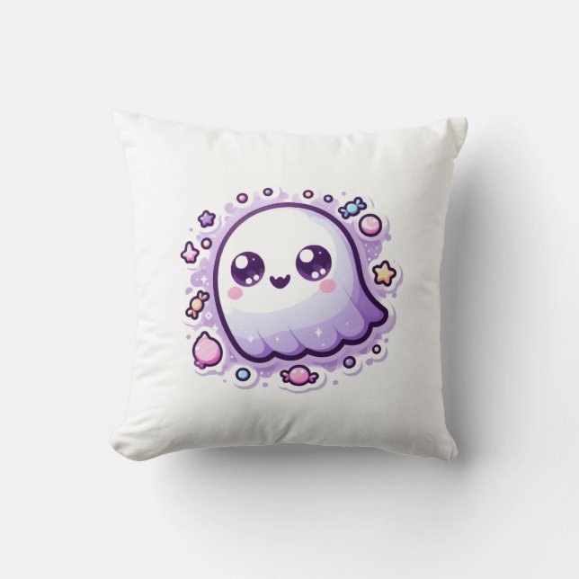 Kawaii Ghost Jeter Oreiller mignonne Pastel Hallow (Recto)