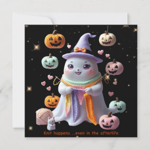 Kawaii Ghost knitting Halloween Einladungs-Sticker Einladung