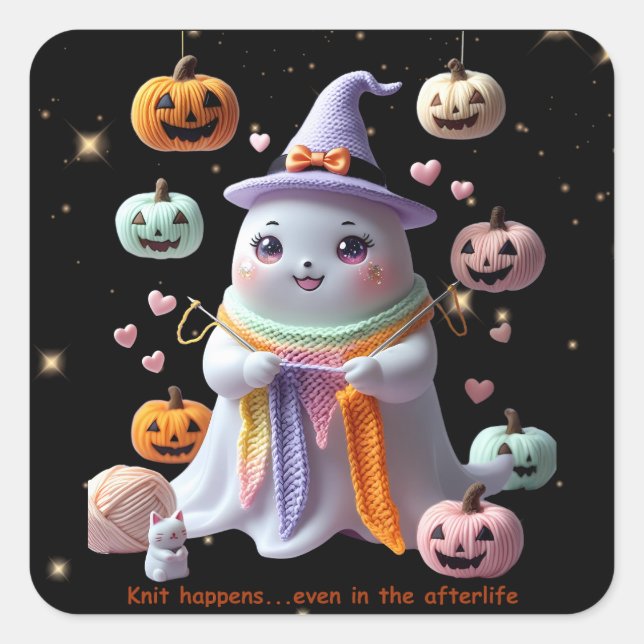 *Kawaii Ghost Knitting Sticker - Niedliches Hallow (Vorderseite)