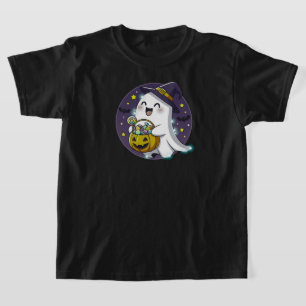 Kawaii Ghost mit Hexenhut   NUR SCHWARZ T-Shirt