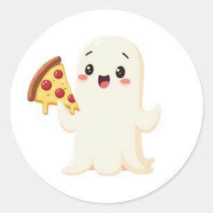 Kawaii Ghost mit Pizza Runder Aufkleber