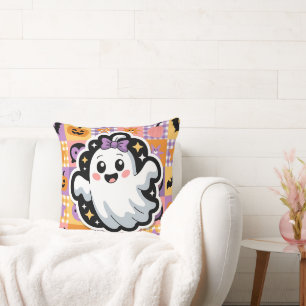 Kawaii Ghost Patchwork Sticker Throw Kissen