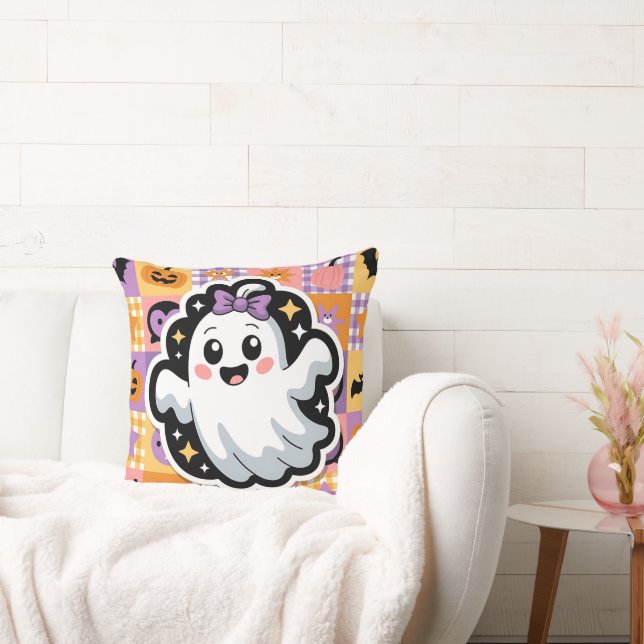 Kawaii Ghost Patchwork Sticker Throw Kissen (Liege)