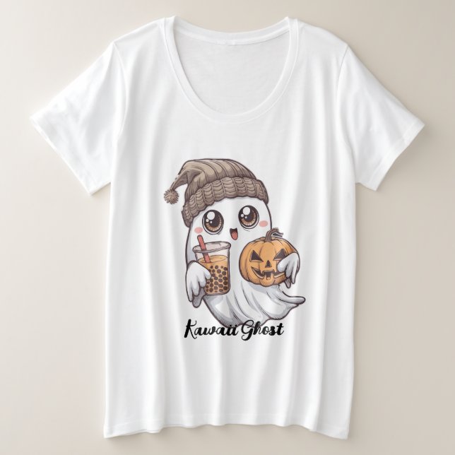 Kawaii Ghost T - Shirt - Cosy Hat, Boba Tea & Pump (Design vorne)