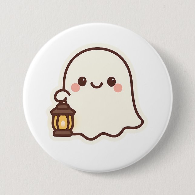 Kawaii Ghost with Lantern - Niedlich Spirit Design Button (Vorderseite)