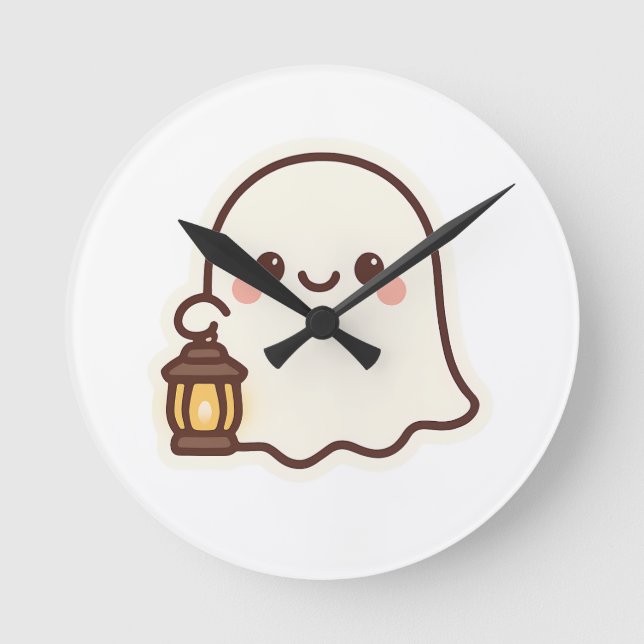Kawaii Ghost with Lantern - Niedlich Spirit Design Runde Wanduhr (Vorderseite)