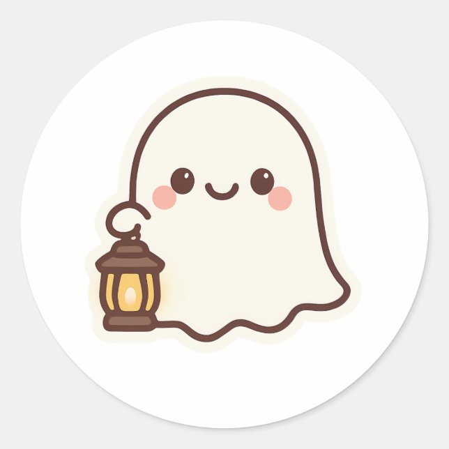 Kawaii Ghost with Lantern - Niedlich Spirit Design Runder Aufkleber (Vorderseite)