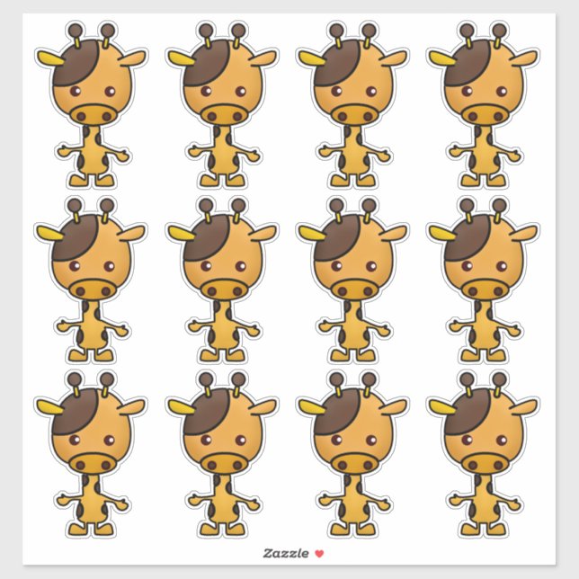 Kawaii Giraffe Orange Brown Aufkleber (Blatt)