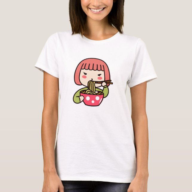 Kawaii Girl aß Ramen T-Shirt (Vorderseite)