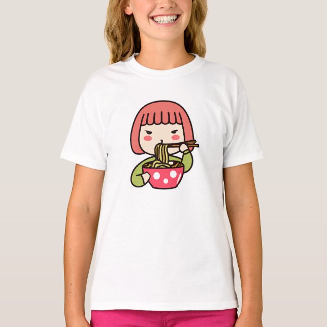 Kawaii Girl aß Ramen T-Shirt (Vorderseite)