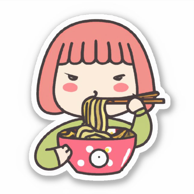 Kawaii Girl frisst Ramen mit Chopsticks Aufkleber (Vorderseite)