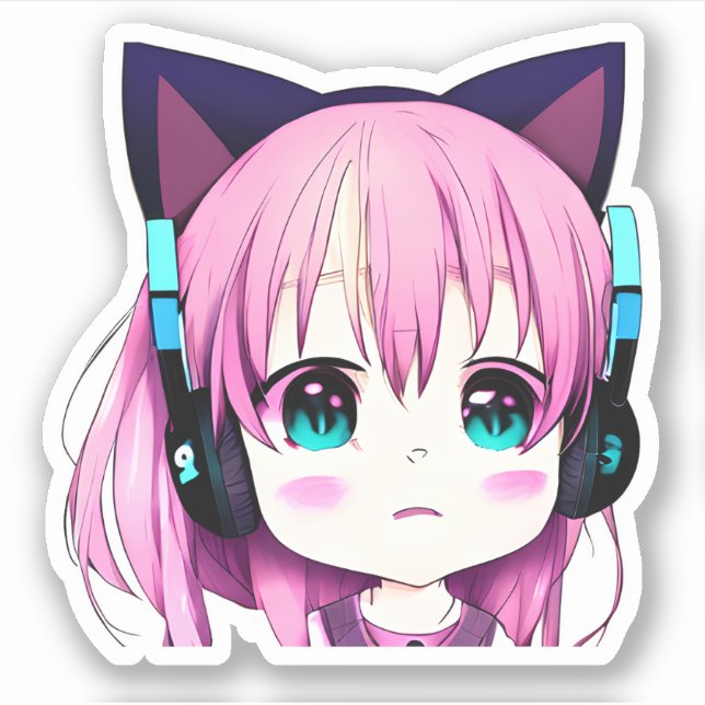 Kawaii Girl mit Kopfhörern auf Aufkleber (Vorderseite)