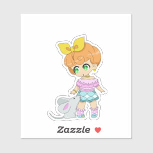 Kawaii Girl mit Mausfreund Aufkleber