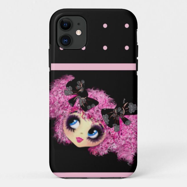 Kawaii Girl PinkyP Schwarz-Rosa-Herzen Case-Mate iPhone Hülle (Rückseite)