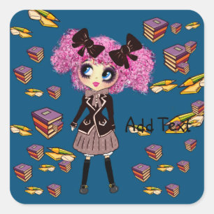 Kawaii Girl Student Geschenke mit PinkyP Quadratischer Aufkleber