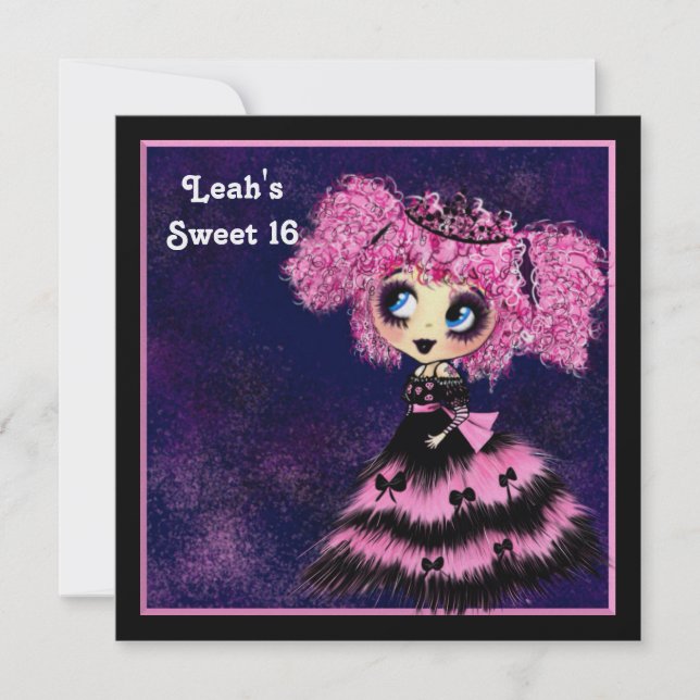 Kawaii Girl Sweet 16 PinkyP Einladung (Vorderseite)