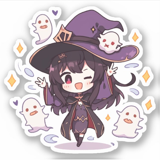 Kawaii Girl und Ghosts Aufkleber (Vorderseite)