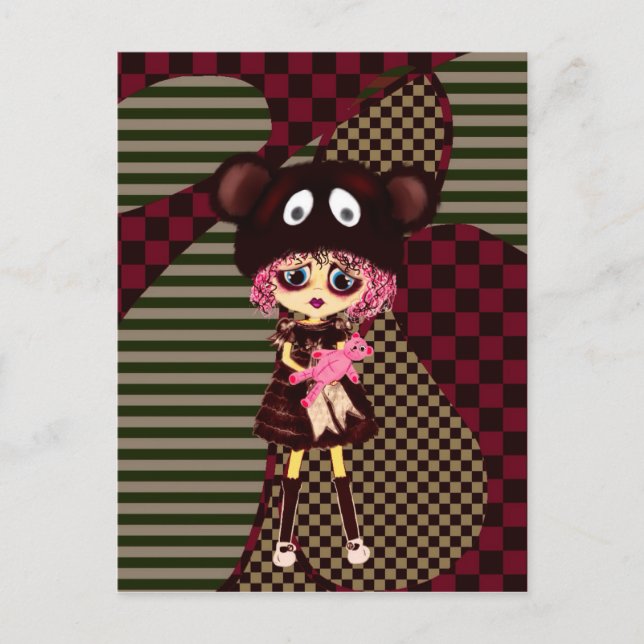 Kawaii Girl, warum so traurig? Kind mit Bär weinen Postkarte (Vorderseite)