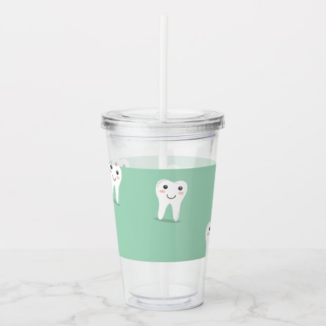 Kawaii-glücklicher Zahn Acryltrinkbecher (Vorderseite)