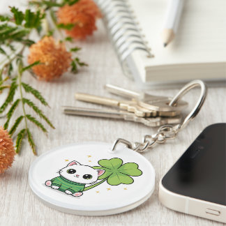 Kawaii Glückskatze Schlüsselanhänger - St. Patrick