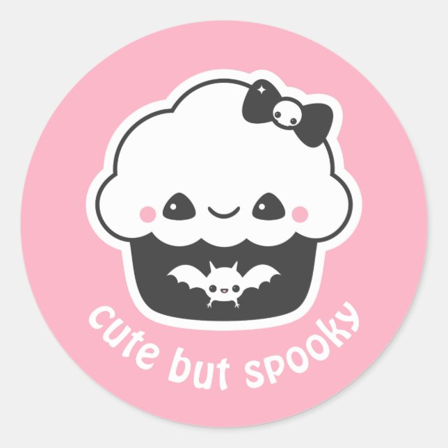 Kawaii Goth Spooky Niedlich Cupcake Runder Aufkleber (Vorderseite)