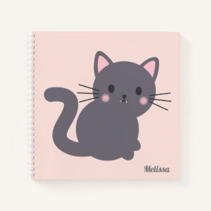 Kawaii Graue Katze Rosa Personalisiertes Notizbuch