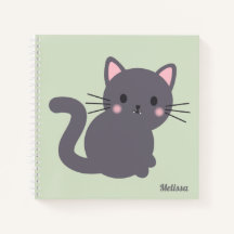 Kawaii Graue Katze Salbei Personalisiertes Notizbu