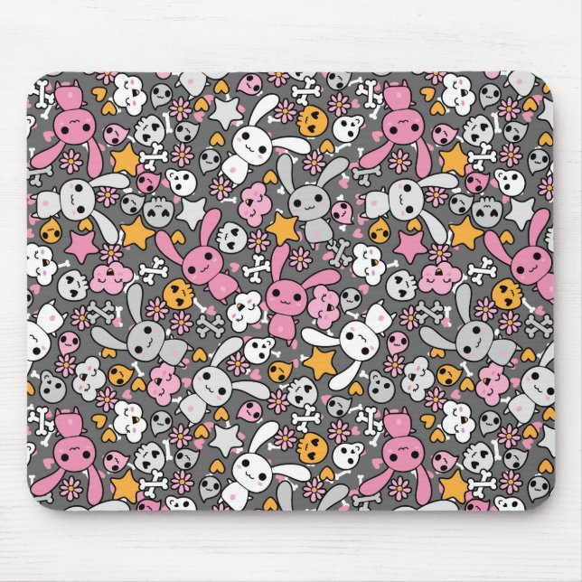 kawaii Graumuster Mousepad (Vorne)